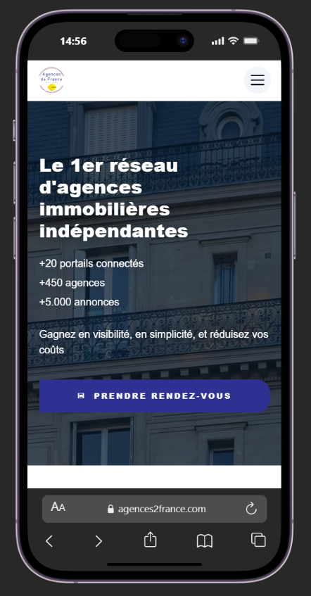 Vue mobile du site Agences de France