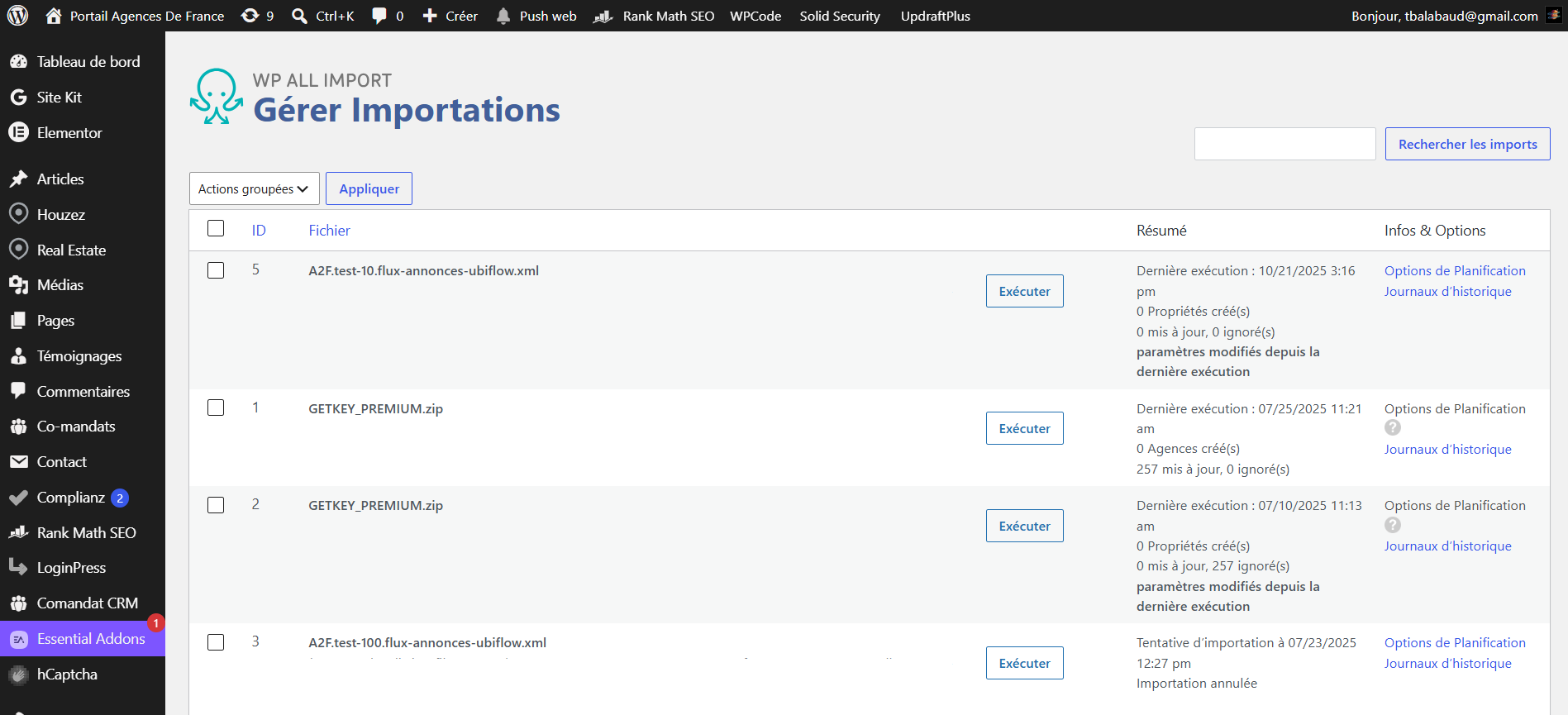 Configuration WP All Import pour Agences de France