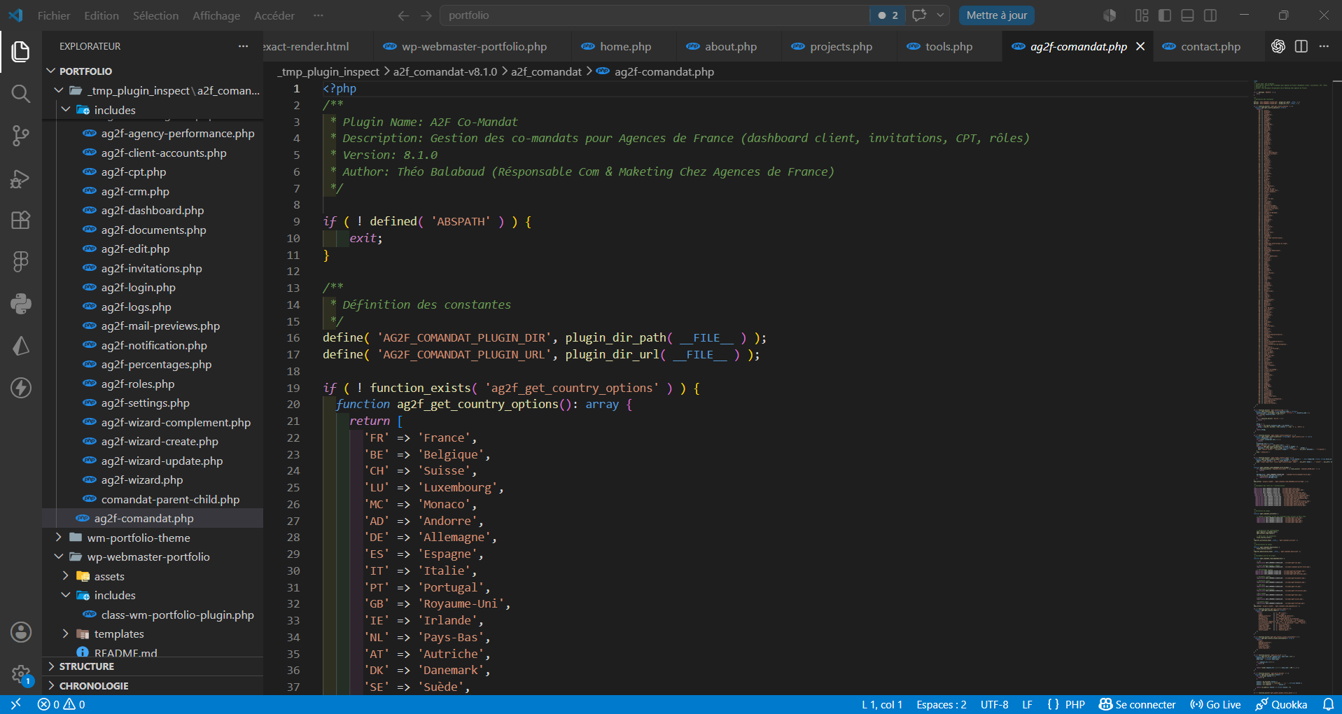 Travail de code sur le projet Agences de France